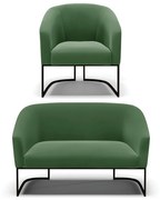 Sofá Namoradeira e Poltrona Base Industrial Preto Stella Suede D03 - D'Rossi - Verde