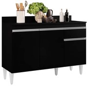 Balcão de Cozinha Lavanderia com Tampo 01 Gaveta Vick 120 cm L06 - D'Rossi - Preto
