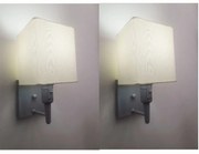 Kit/2 Arandela Quadrada Md-2019 Cinza C/ Inter Liga e Desl Cúpula em Tecido Algodão Crú - Bivolt