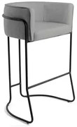 Banqueta Decorativa Base Aço Preto Betina C-416 Linho Cinza Escuro - D