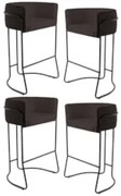 Kit 4 Banquetas Decorativas Base Aço Preto Betina C-34 Sintético Marro