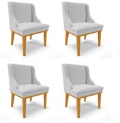 Kit 04 Cadeiras de Jantar Liz Linho Base Fixa Madeira Castanho D03 - D'Rossi - A05 Cinza