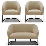 Namoradeira e 2 Poltronas Industrial Preto Stella Suede Marrom Rato D03 - D'Rossi