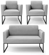 Sofá Namoradeira com 2 Poltronas Base Industrial Preto Marisa Suede D03 - D'Rossi - Cinza