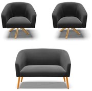 Namoradeira e 2 Poltronas Giratória MA30 Stella Suede D03 - D'Rossi  - Preto
