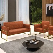 Sofá Namoradeira com Poltrona Base Industrial Alta Dourado Marisa Corano - Nozes