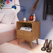 Mesa de Cabeceira 1 Gaveta Curve Carvalho Xingu 47x36x58cm Completa Móveis