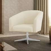 Poltrona Decorativa Giratória Cromada Stella Cotelê Int/Veludo D03 - D'Rossi - Off White
