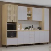 Armário de Cozinha 6 Peças CP05 e Tampo Pierre Carvalho/Cinza L01 - Mp