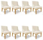 Kit 8 Cadeiras Estofadas para Sala de Jantar Base Fixa de Madeira Cast