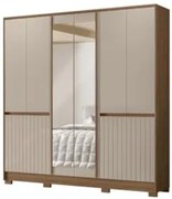 Guarda Roupa Casal 216cm Com Espelho Freeze Carvalho/Fendi Z17 - Mpoze