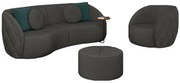 Conjunto Decorativo Sofá 240cn e Poltrona Clarke com Puff Round Veludo Cinza G45 - Gran Belo