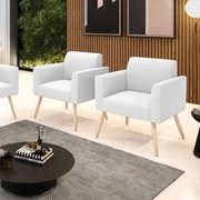 Poltrona Sala Estar Pé Palito Natural Kit 2 Marisa Bouclê - Off White