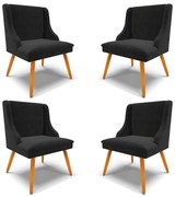 Kit 4 Cadeiras Decorativas Sala de Jantar Pés Palito de Madeira Firenze Suede Preto/Natural G19 - Gran Belo