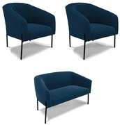 Sofá Namoradeira e 2 Poltronas Pé Ferro Pto Stella Bouclê D03 - D'Rossi - Azul