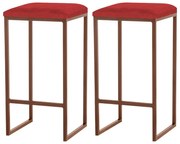 Kit 2 Banqueta Decorativa Billie Base Bronze Veludo Vermelho G41 - Gran Belo