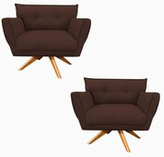 Kit 2 Poltronas Giratória Anitta Suede Base De Madeira MA30 D03 - D'Rossi - Marrom