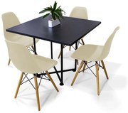 Kit 04 Cadeiras Eiffel Nude e 01 Mesa de Jantar 04 Lugares Jade 90 cm Preto Base Metálica Industrial Preto M05 - D'Rossi