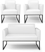 Sofá Namoradeira com 2 Poltronas Base Industrial Preto Marisa Corano D03 - D'Rossi - Branco