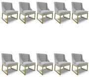 Cadeira Sala de Jantar Industrial Dourado Kit 10 Liz Suede Cinza D03 - D'Rossi