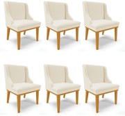 Cadeira Sala Jantar Kit 6 Liz Base Madeira Castanho Linho D03 - D'Rossi				 - A19 Bege