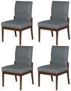 Conjunto 4 Cadeiras De Jantar Aurora Base Madeira Maciça Estofada Suede Cinza