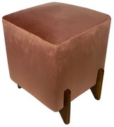 Puff Quadrado Evo Peach em Veludo com Pés Escandinavo - Rosa