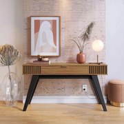 Aparador Decorativo 136cm Ripado com Gaveta Itacaré Noce/Preto G73 - Gran Belo