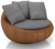 Poltrona para Sala Giratória Redonda Saphire Z32 Linho Cinza/Caramelo