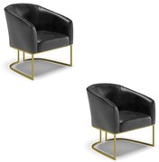 Poltrona Decorativa Industrial Dourado kit 2 Stella Sintético PU D03 - D'Rossi - Preto