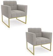 Poltrona Decorativa Industrial Dourado Kit 2 Elisa Bouclê D03 - D'Rossi  - Cinza