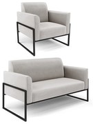 Sofá Namoradeira com Poltrona Base Industrial Alta Preto Marisa Veludo D03 - DRossi - Cinza