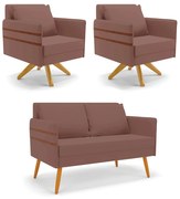 Kit 01 Namoradeira 02 Lugares e 02 Poltronas Mari Veludo Base de Madeira MA30 - Rose