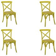 Kit 4 Cadeiras Decorativas Sala De Jantar Cozinha Danna Rattan Natural Amarela G56 - Gran Belo