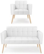Kit 1 Sofá Namoradeira e 1 Poltrona Elisa Corino Pés Palito Natural D03 - D'Rossi - Branco