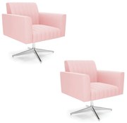 Kit 2 Poltronas Giratória Viena Gomada Suede com Base Cromada D03 - D'Rossi - Rosa Bebê