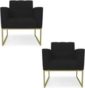 Poltrona Base Industrial Dourado Kit 2 Ana Linho Preto - Ibiza