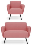 Sofá Namoradeira com Poltrona Pés Palito de Ferro Bruna Suede D01 - D'Rossi - Rose