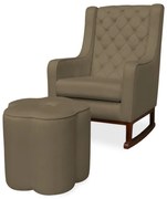 Kit Poltrona Amamentação Balanço Maju com Puff Flor Veludo - Marrom