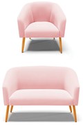 Sofá Namoradeira e Poltrona Pé Palito Castanho Stella Suede Rosa Bebê D03 - D'Rossi