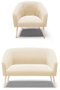 Sofá Namoradeira e Poltrona Pé Palito Natural Stella Suede D03 - D'Rossi - Bege