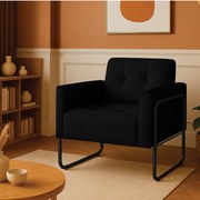 Poltrona Sala Industrial Alta Tubo Preto Elisa Suede D03 - D'Rossi - Preto