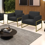 Kit 2 Poltronas Base Industrial Alta Dourado Marisa Corino - Preto