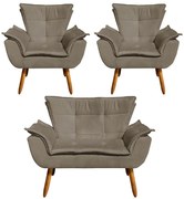 Namoradeira e 2 Poltronas Pé Palito Castanho Opala Suede - Marrom Rato