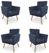 Kit 4 Poltronas Decorativas Clara Capitonê Pés Palito Suede Azul - Sheep Estofados