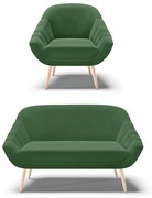 Kit 01 Namoradeira 02 Lugares e 01 Poltrona Giovana Suede Pés Palito Natural D01 - D'Rossi - Verde