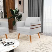 Kit 02 Poltronas Mari Linho Pés Palito Castanho D03 - D'Rossi - A05 Cinza