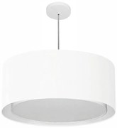 Lustre Pendente Cilíndrico Duplo Md-4298 Cúpula em Tecido 60x30cm Branco - Bivolt