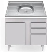 Balcão Gabinete Com Pia Inox 100cm 2 Portas 2 Gavetas Luziania Branco