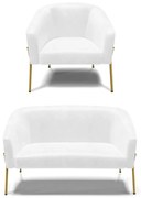 Sofá Namoradeira e Poltrona Pé de Ferro Dourado Stella Sintético PU 03 - D'Rossi - Branco